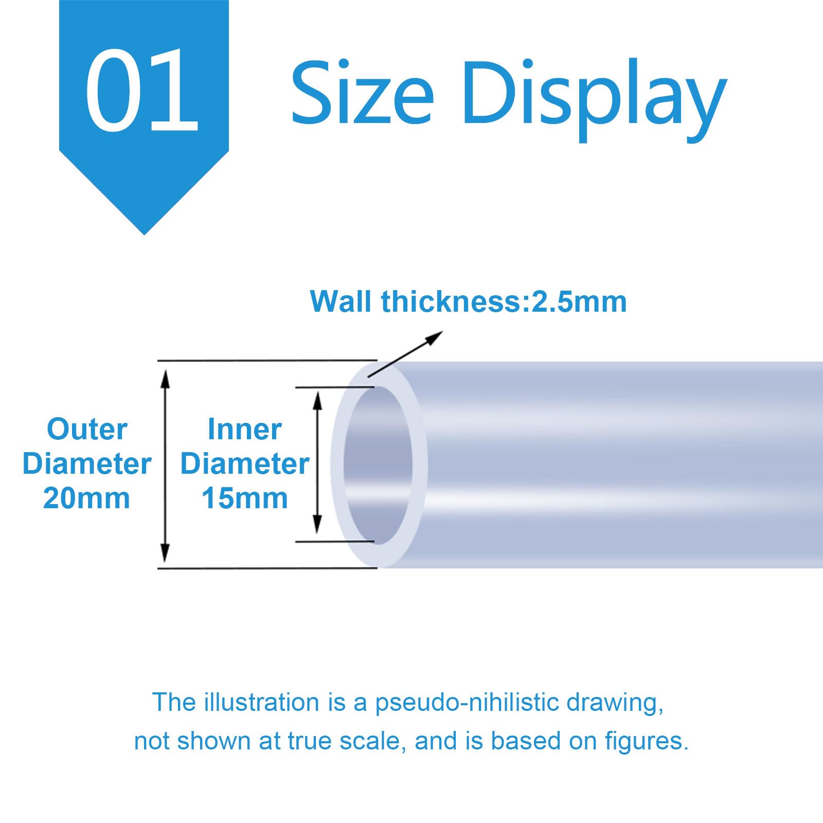 Tubo de silicona transparente OD20mm ID15mm Longitud 10 metros