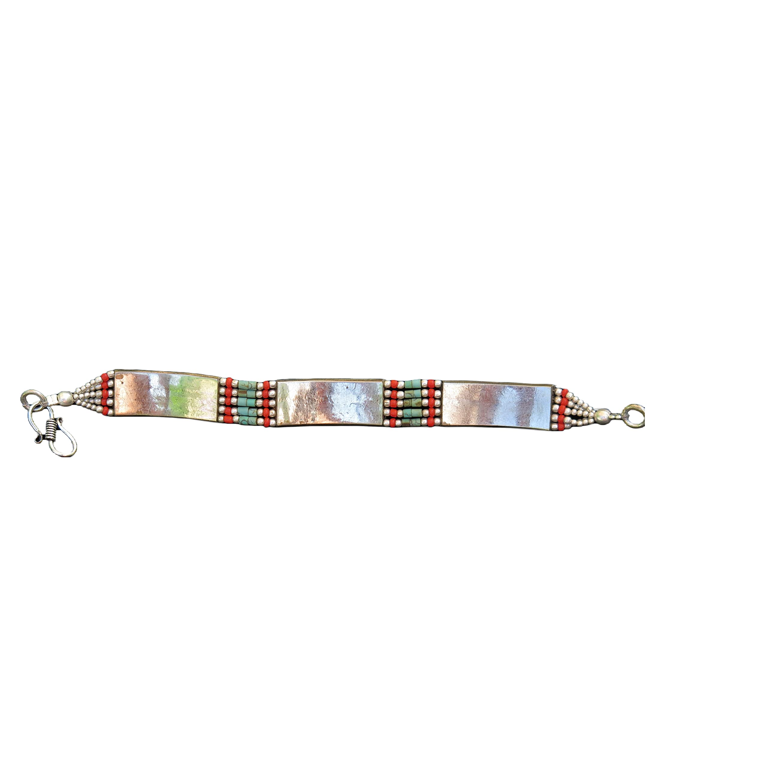 TDbN Inlaid Turquoise & Coral Stones in German Silver 5 Strand Bracelet