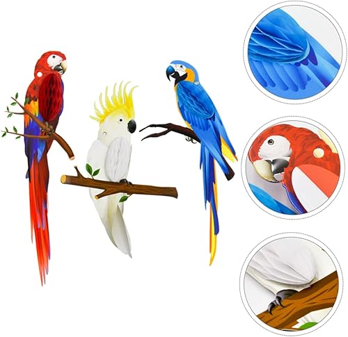 Miniatura 8 de jojofuny Guirnalda de flores con dijes de nido de abeja de loro, decoraciones de techo, decoraciones de Navidad, nido de abeja, pájaros tropicales,