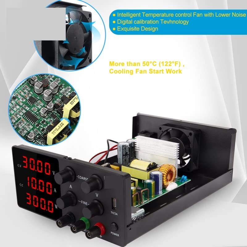 Fuente de alimentación 30V 10A Switching Lab DC Fuente de alimentación ajustable Laboratorio Regulador de voltaje de precisión Estabilizador Fuente de banco de conmutación(30V 10A 300W white)