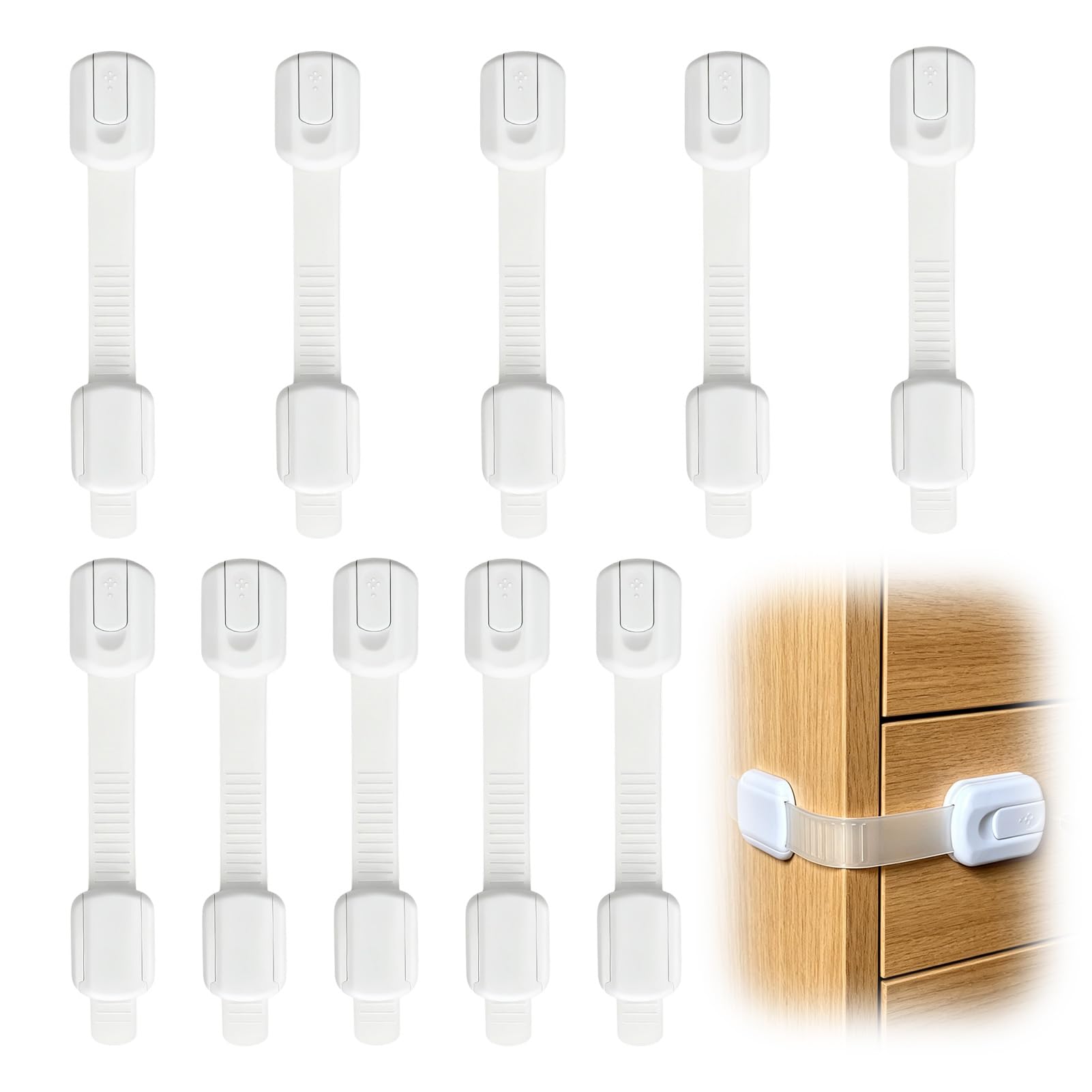 Cupboard Locks, 10PCS Furniture Wall Locks, Fridge Lock, Cabinet Safety Locks, Furnitur Straps, and Cabinet Locking Devices for Home Furnitur Security, Kitchen, Wardrobes, Drawers, and Household Saf