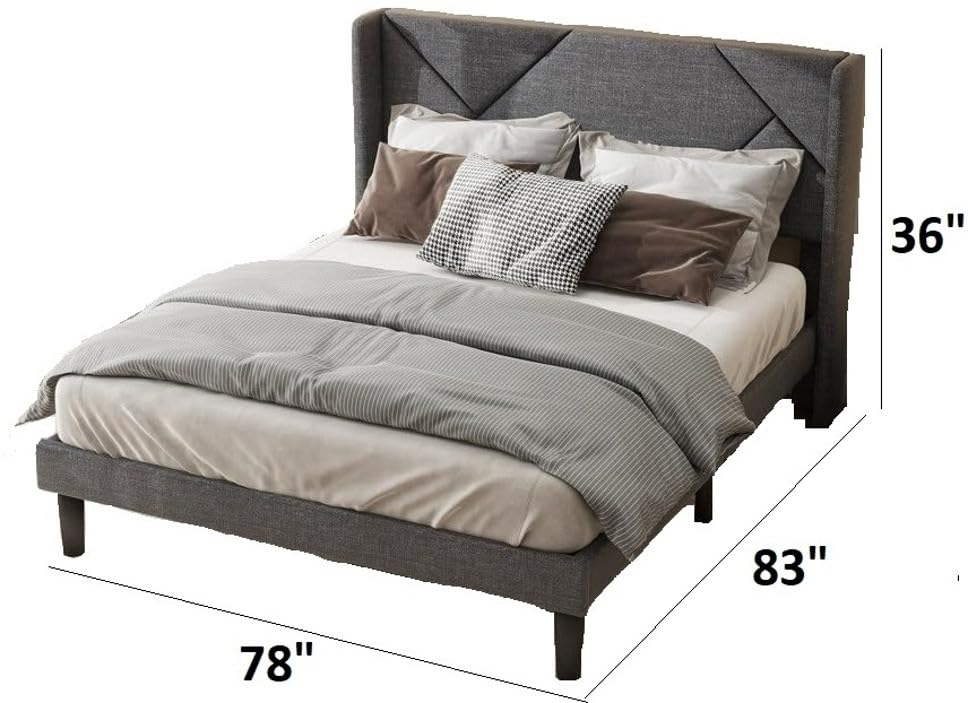 Image of Wooden Modern Upholstered King Size Bed for Bedroom | Wooden Double Bed Without Storage | Platform Cot Upholstered Bed with Upholstery Fabric | Engineered Wood | 6.5 x 6 Ft | Grey Silas