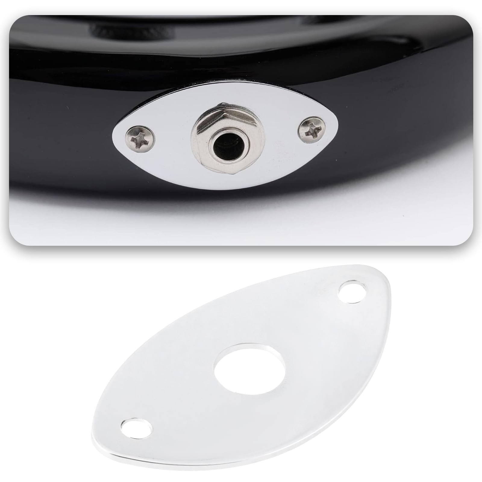 Briny River 2Pcs Metal Curved Oval Jack Plate 27x48.5mm for Electric Guitar and Bass Black, Silver - Image 2