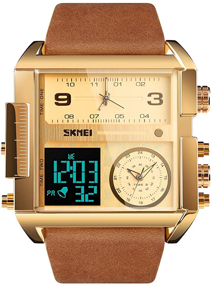 SKMEI Reloj Deportivo Digital para Hombre, retroiluminación Cuadrada, Pantalla Grande, Zona horaria múltiple, Reloj analógico Digital Resistente al Agua para Hombre (Tamaño Grande 51 mm)