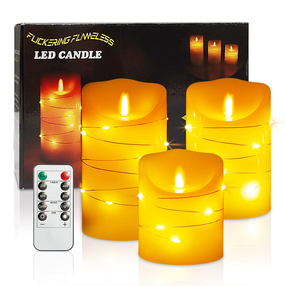 Buy Flameless Candles, 3 LED Candles with Embedded Starlight String