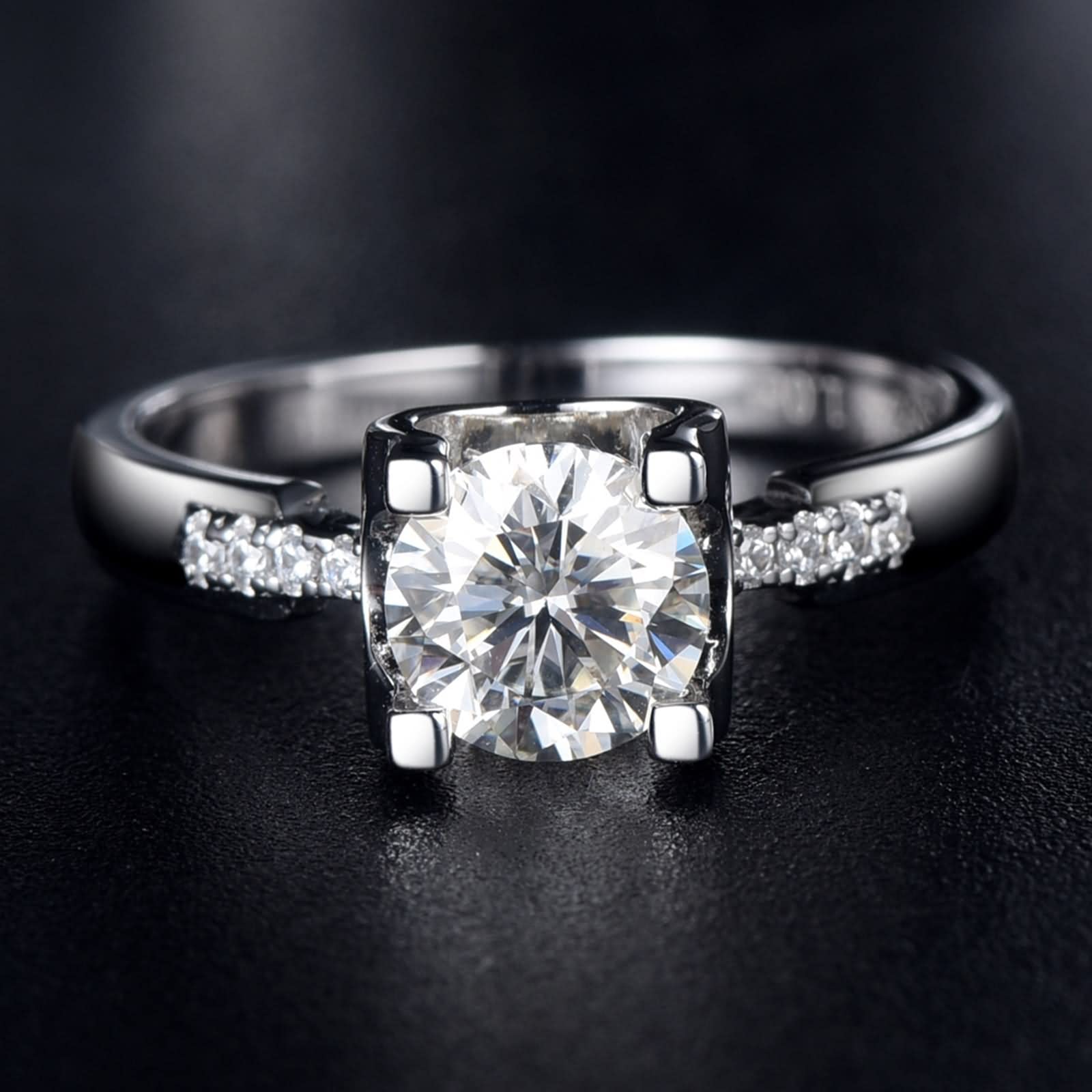 WXKAGF Eheringe, Verlobungsringe, Knöchelringe aus 925er-Sterlingsilber, Solitär, einfaches Design, Silber mit weißem, rundem, brillantem Moissanit