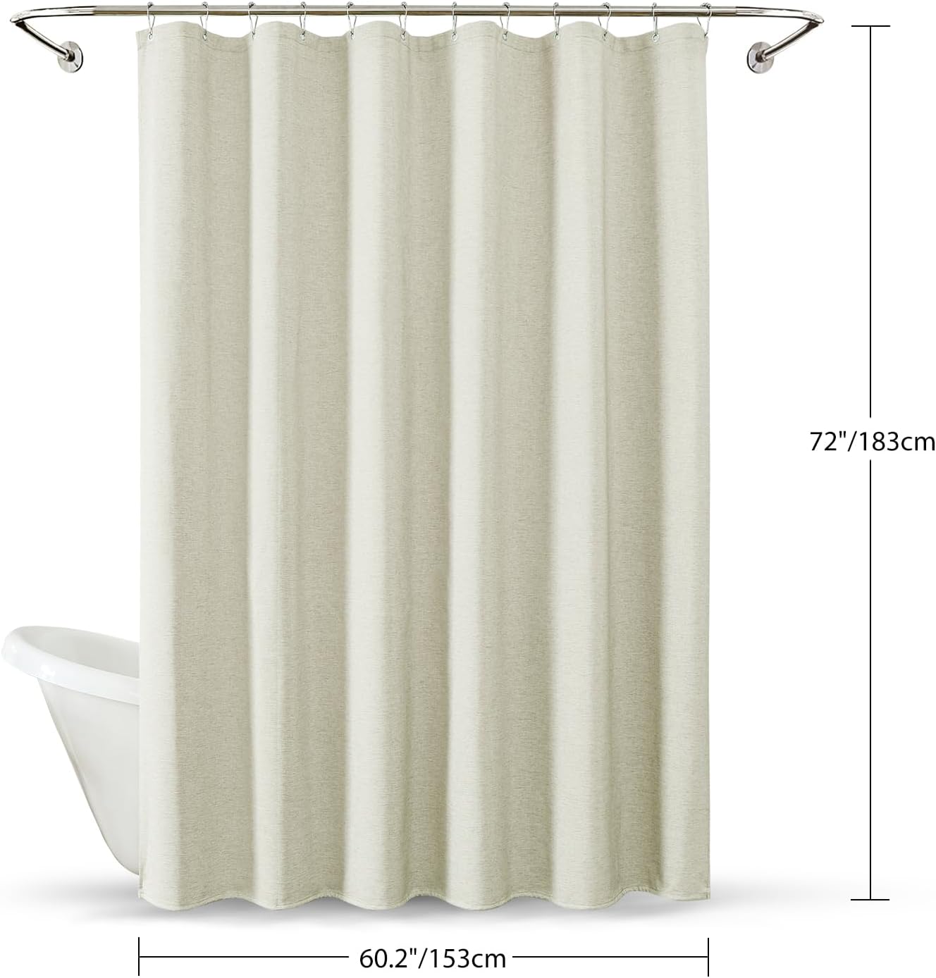 Linen Shower Curtain, Heavy-Duty Linen-Texture Fabric Shower Curtain with Weighted Hem That Reduces its Blowing, Soft Waterproof Shower Curtains with 12 Stainless Steel Hooks for,60.2"x72"(Beige)