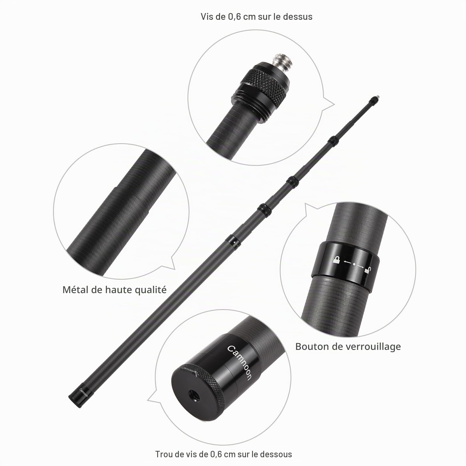 3 mètres Perche à Selfie Invisible pour caméra d'action, Extension réglable en Fibre de Carbone, vis 1/4 Pouce avec Sac de Rangement en Tissu pour caméra d'action Insta 360 One X/One X2/One R/X3/X4