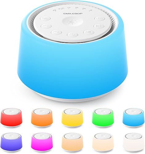 Máquina de ruido blanco con luz nocturna, 30 sonidos relajantes, máquina de sonido portátil para bebés y adultos, luz nocturna de 10 colores, 5
