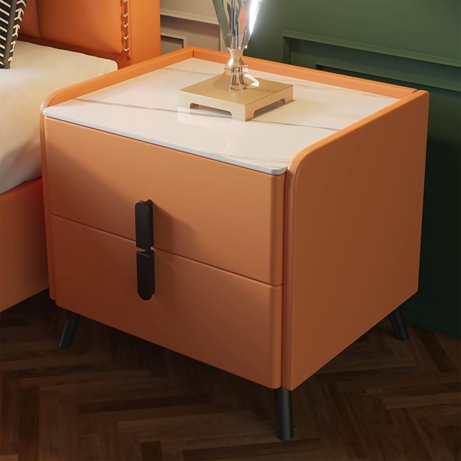 FYIYIEW bedside table, With 2 Drawers with Slate Cabinet Top Solid Wood Frame Design Sturdy And Durable(Orange,35cm/13.8in)