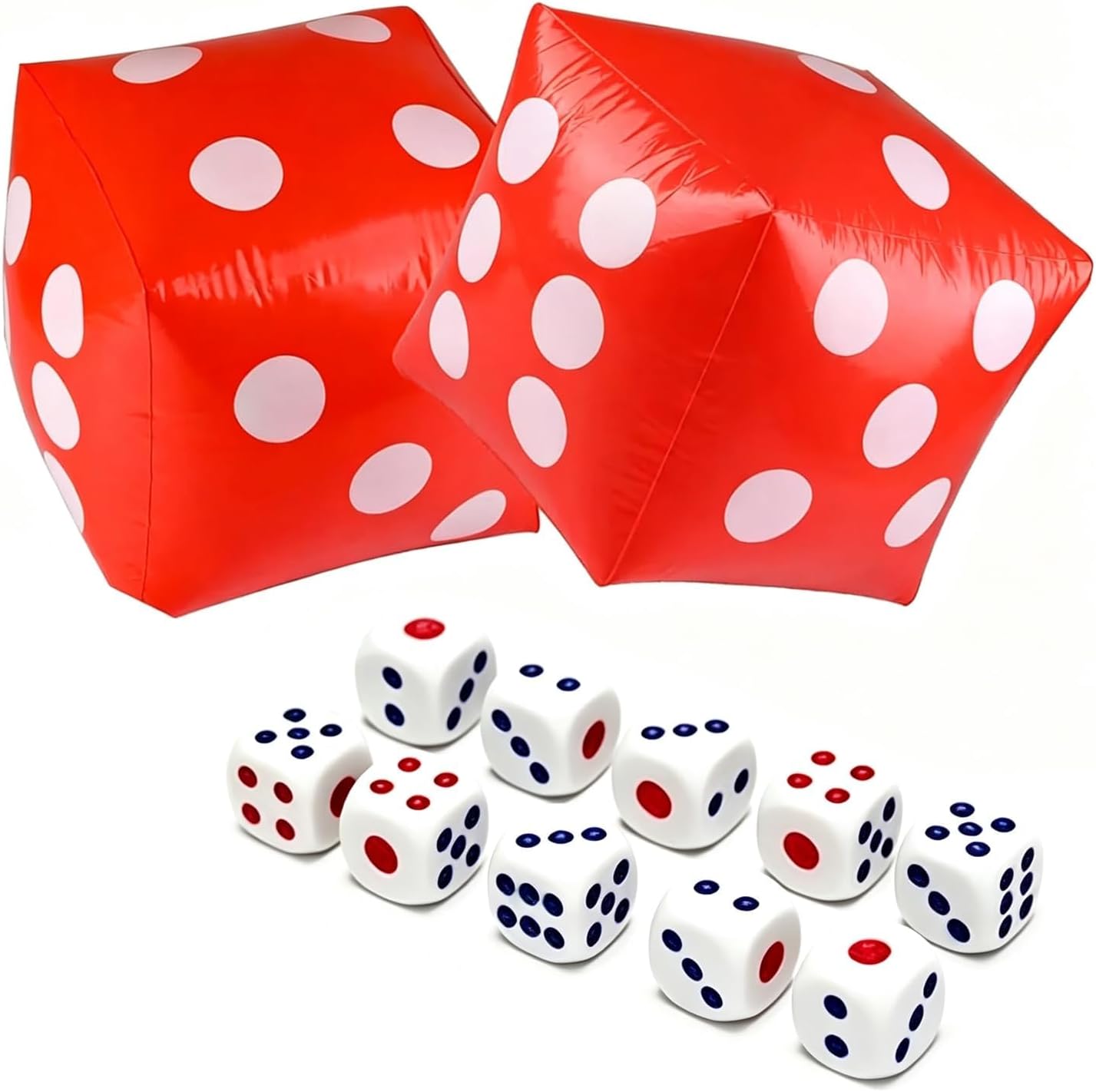 11.8" Jumbo Inflatable Dice, 2pack Outdoor Fun Giant Inflatable Dice Set and 12mm 10pcs Dice for Indoor and Outdoor Broad Game, Ludo and Pool Party (Red)