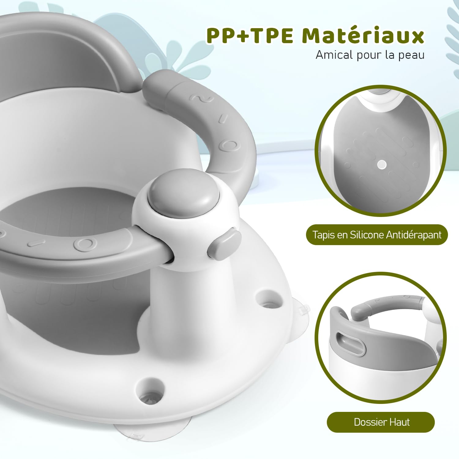 Siège de Bain pour Bébé - Chaise de Bain pour Bébé 6-12 - 24 mois - Antidérapant et 4 Grandes Ventouses - Les Indispensables du Baby Shower - Comprend 3 jouets