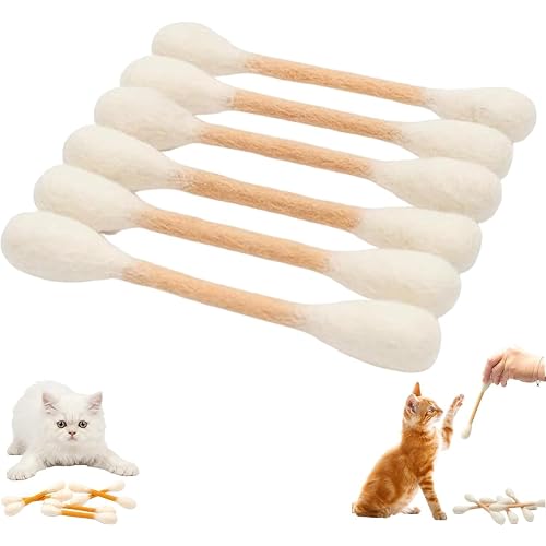 Cotton Swabs Cat with Catnip, 6 Pk Giant Kitten Chew Sticks,Interactive Kitty Kick Sticks for Cat Lovers Gift - Sturdy Teething Chew Toy (Beige)