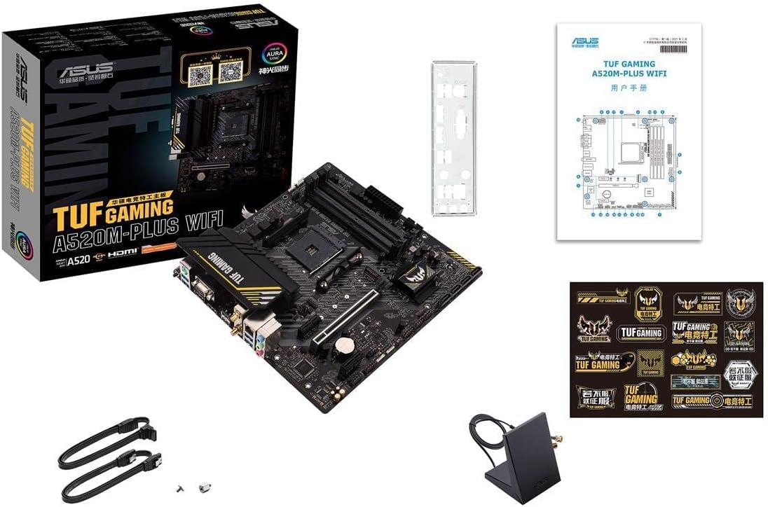 ASUS TUF Gaming A520M-PLUS (WiFi) AMD AM4 (3rd Gen Ryzen™) microATX Gaming Motherboard (M.2 Support, 802.11ac Wi-Fi, DisplayPort, HDMI, D-Sub, USB 3.2 Gen 1 Type-A and Aura Addressable Gen 2 headers)