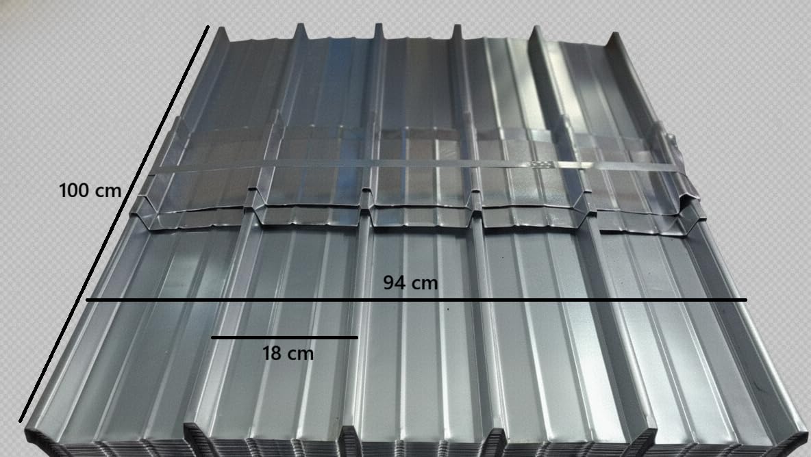 Lamiera Zincata Grecata per Copertura e Rivestimento, Spessore 0.6 mm, Resistente alle Intemperie - Ideale per Tetti, Capanni e Recinzioni, (CONFEZIONE N°2 PEZZI da 94x100 cm)