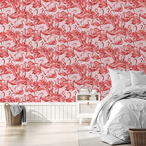 Tempaper Cheeky Pink Flamingo Removable Peel And Stick Wallpaper, 20.5 In X 16.5 Ft, Made In The Usa #TOP5