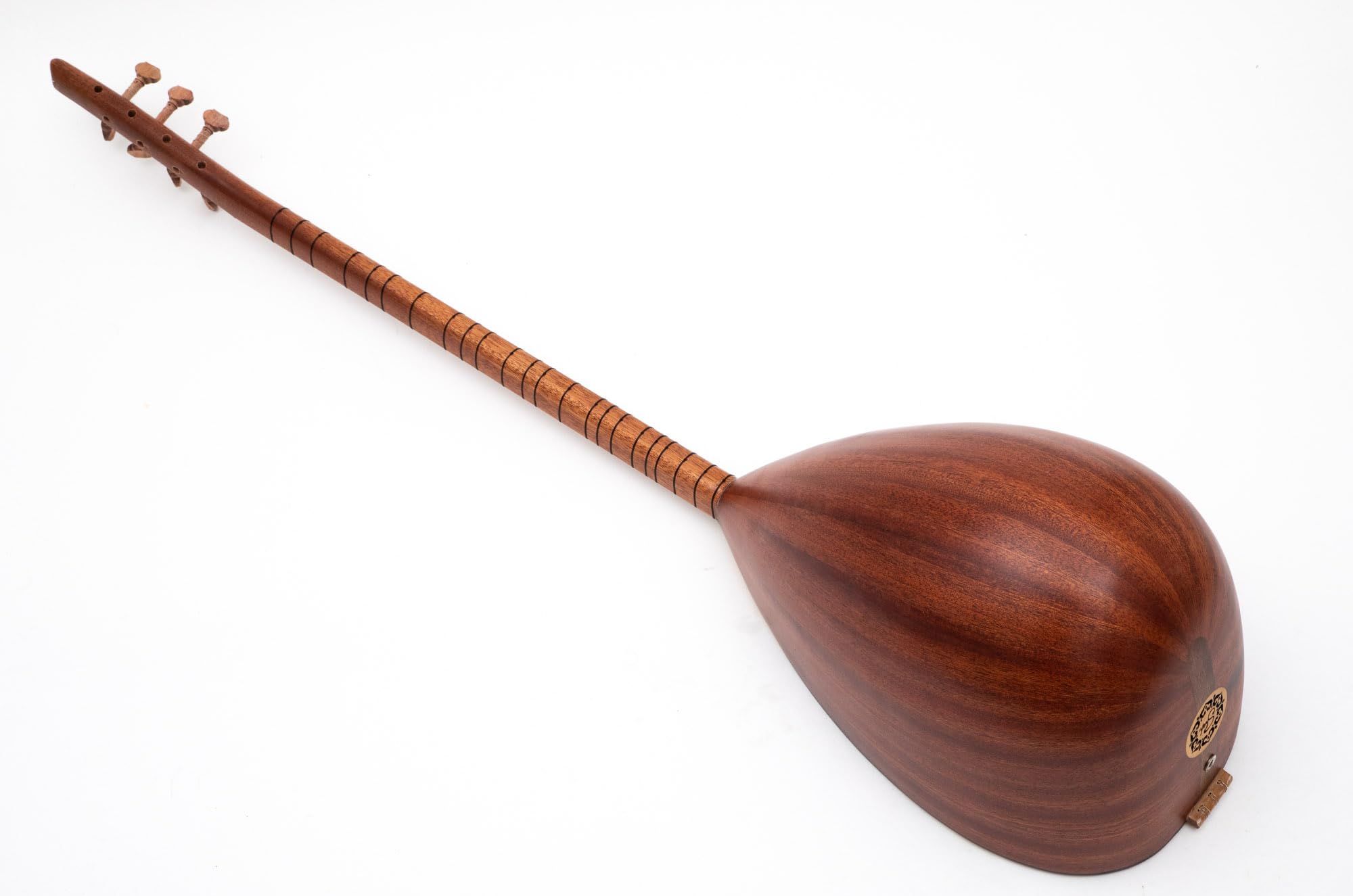 Türkischer Saz mit langem Hals aus Mahagoniholz mit Palisander-Heringen und integriertem Tonabnehmer mit weichem Etui, Saitensatz und Plektren im Lieferumfang enthalten