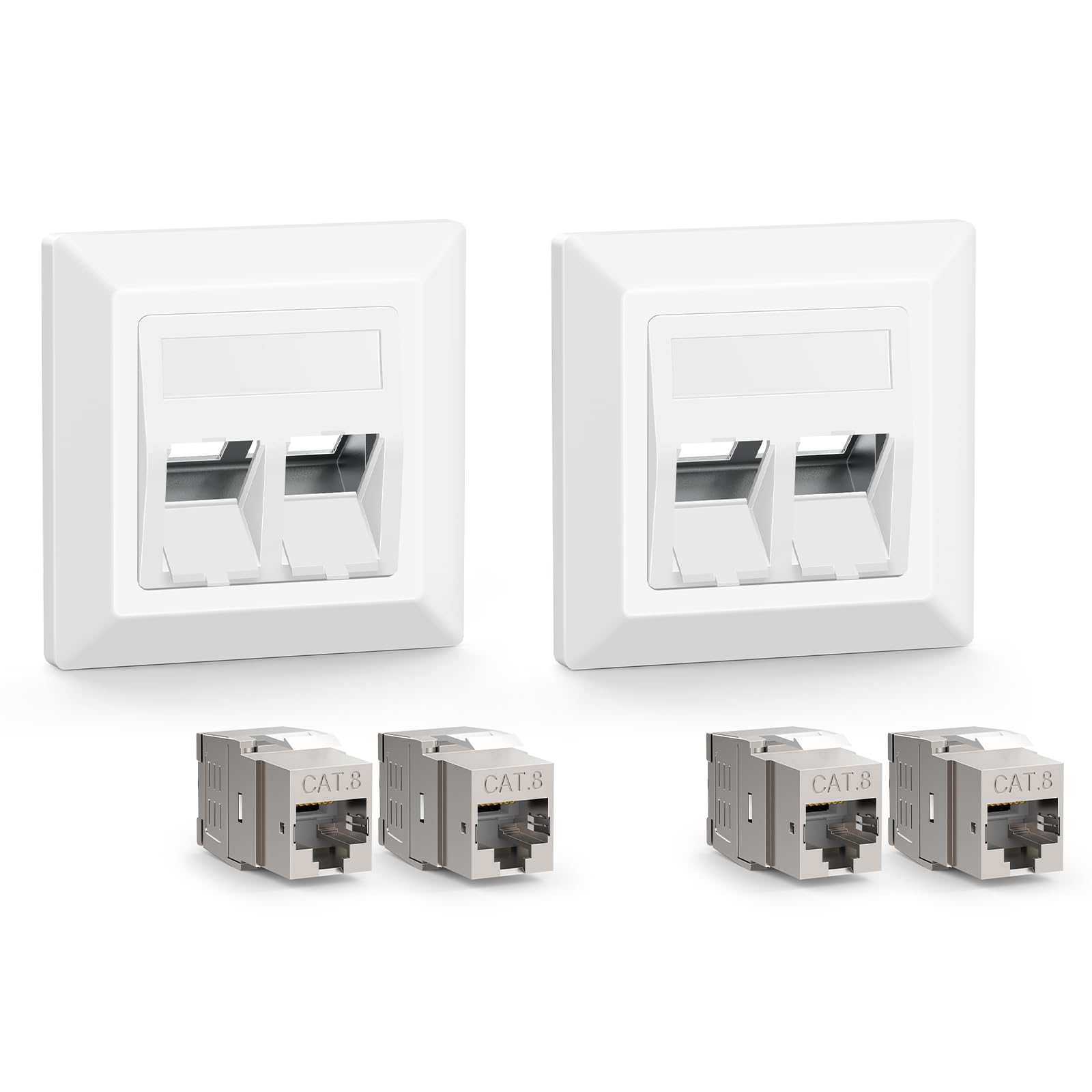 VCELINK CAT8 2x Keystone Netzwerkdose Unterputz 2Fach, Lan Dose Doppelt Keystone RJ45 Modul, STP Vollgeschirmt, RJ45 Ethernet Datendose DSL Patchkabel Verlegekabel