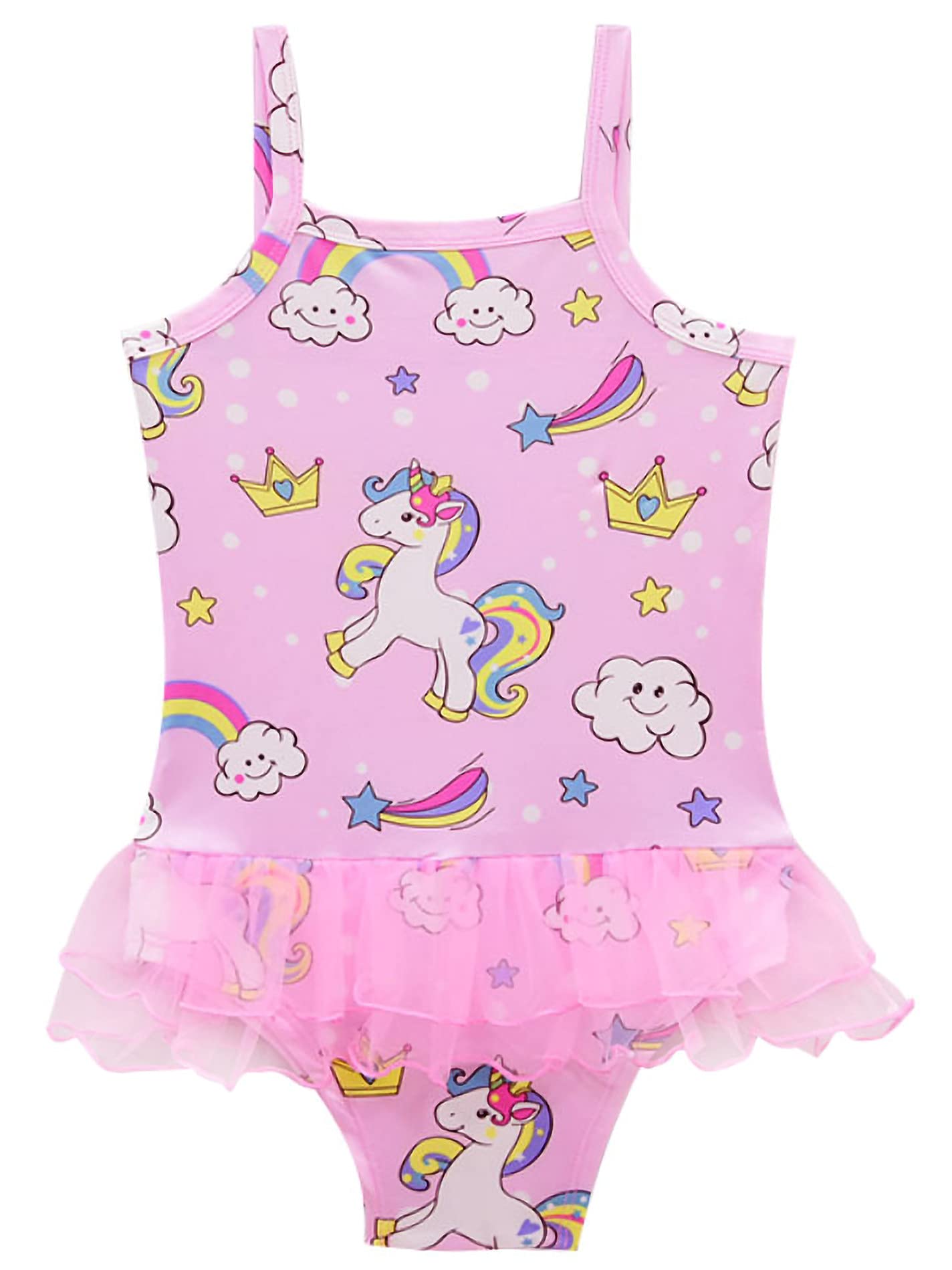 New front Verano Traje de Baño Una Pieza de Unicornio Bañador de Pony Arcoiris Traje de Baño de Tul Rainbow Bañadores Falda-Pantalón para Natación Vacaciones 3-10 años
