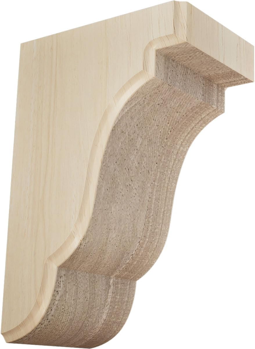 Ekena Millwork BKTW05X05X08BERW Bedford Wood Brackets, 5 1/4"W x 5"D x 7 1/2"H , Rubberwood