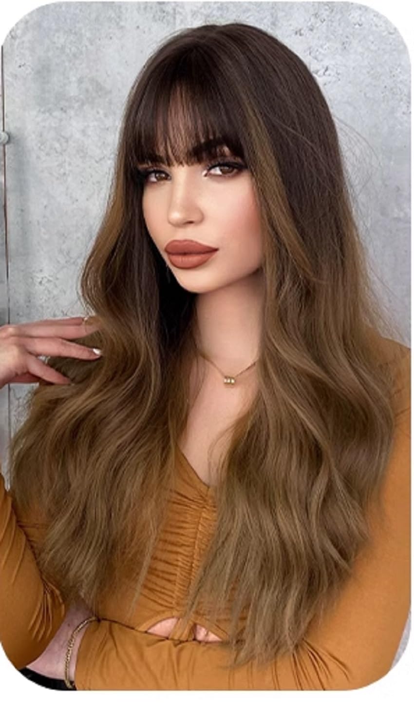 Marie Osmond Full Bangs Long Wavy Synthetic Hair Women Natural Capless Wigs