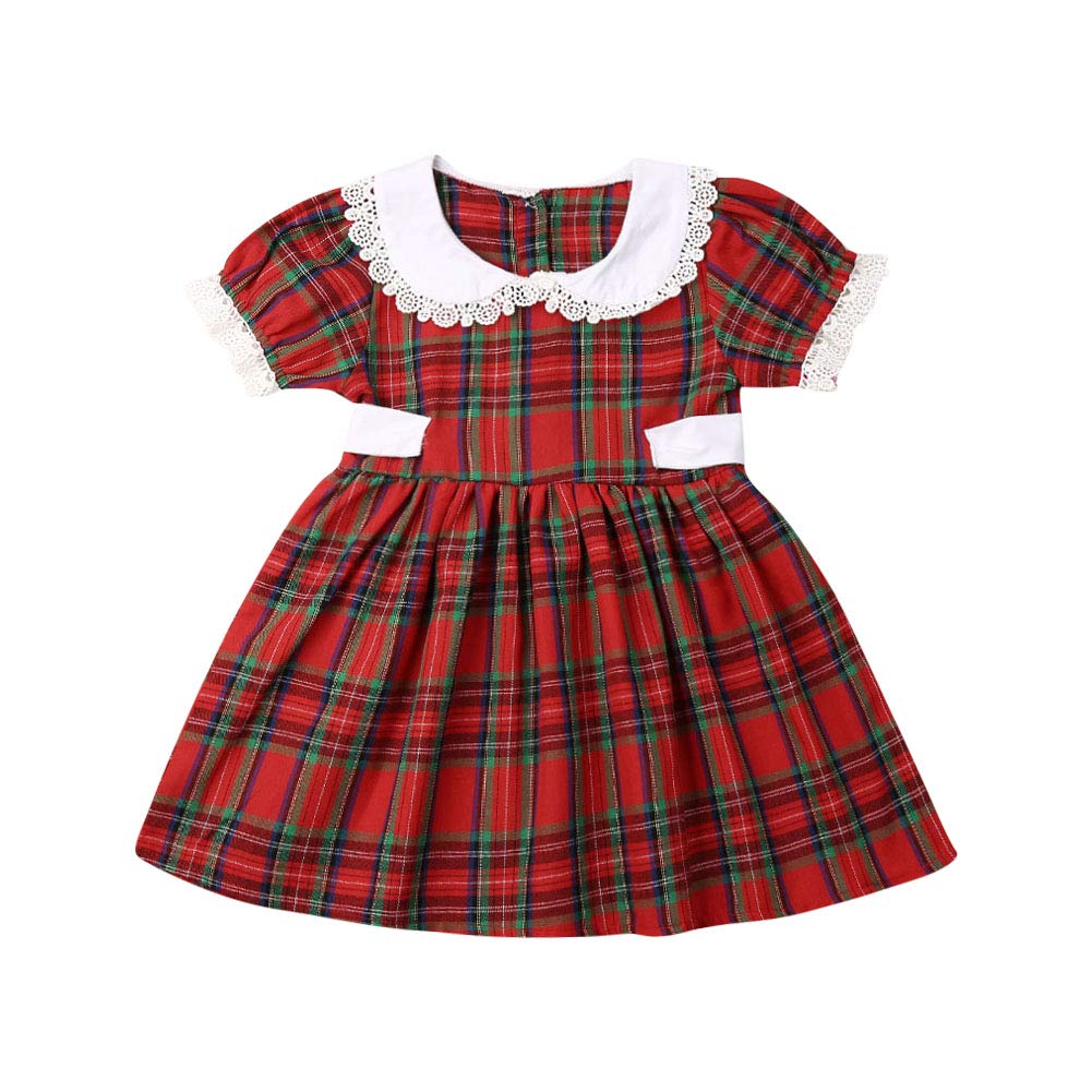 Toddler Baby Girl Matching Outfit, Baby Girl Plaid Lace Romper and Kids Girl Doll Collar Dress (Dress, 1-2T)