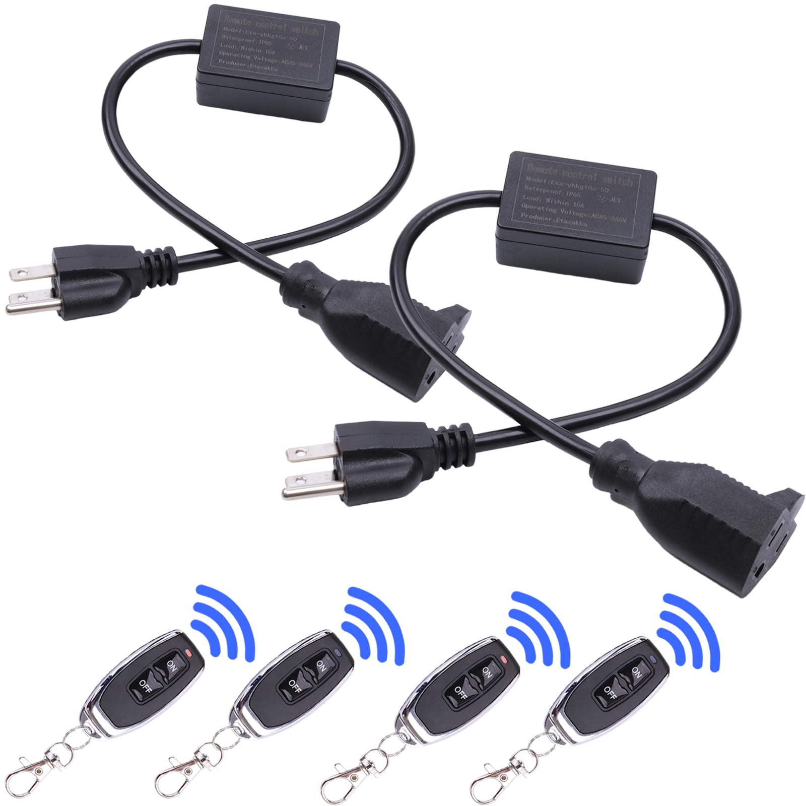 Extension Cord with Switch,Remote Control Extension Cable Waterproof Switch 1.65FT/0.5m,1250W Power Cable,3 core for Work, Dual Remote Control(10A-