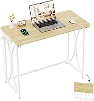 coeztt Foldable Mini Desk 31.5" for Bedroom & Small Home Office - Space-Saving, Easy Fold, Beige Floor Pattern