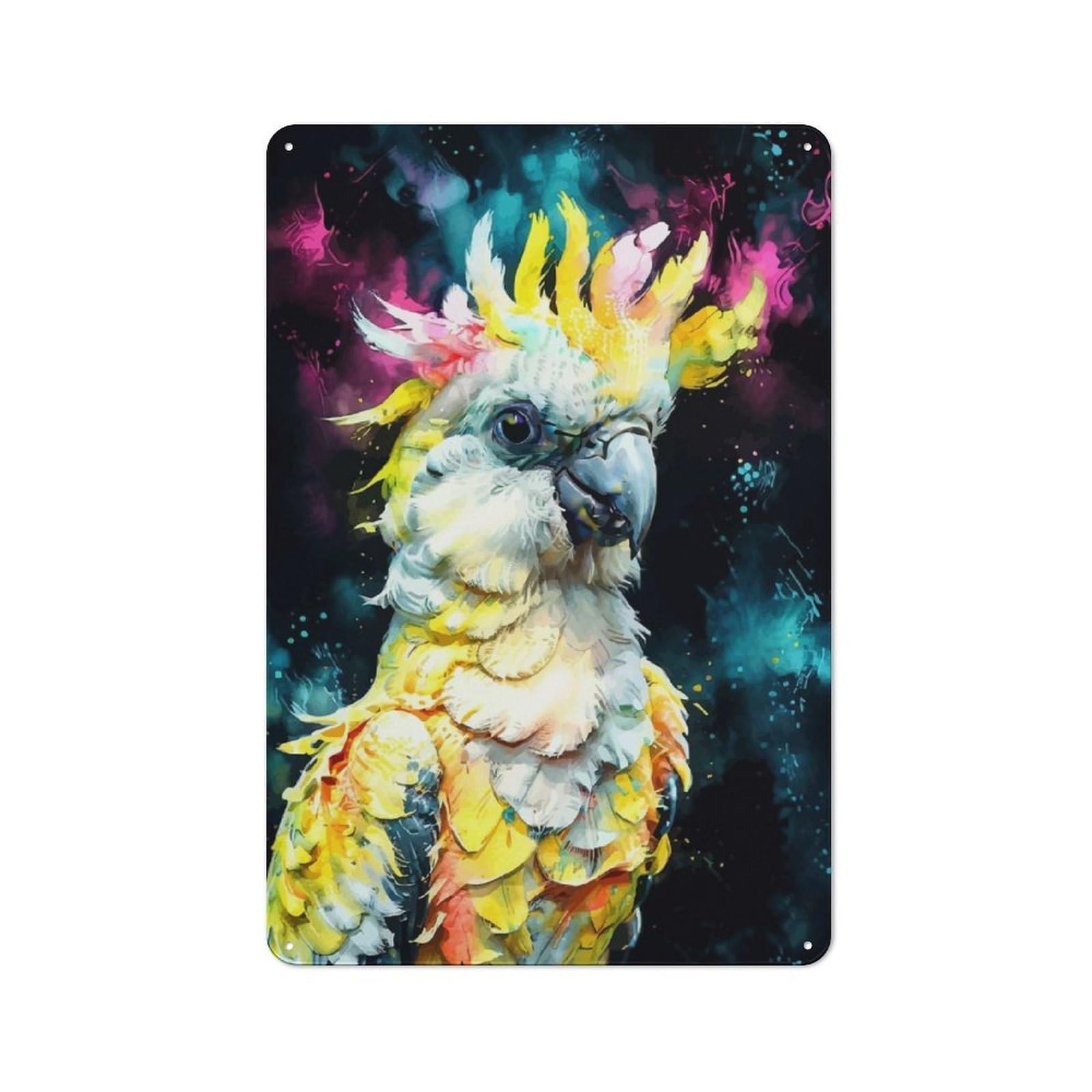 Junmoney Colorful Cockatoo Portrait Vintage Tin Wall Plaque 30X20cm For Café Or Restaurant, A Decorative Christmas Gift For Café Owners And Decorators
