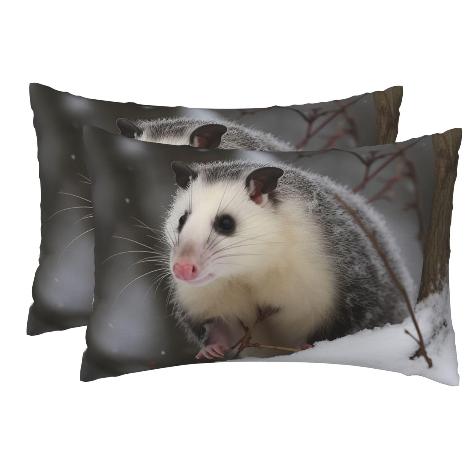2 Pack Pillow Cases with Hidden Zipper, Soft Breathable Pillow Covers for Hair and Skin, Opossum in Snow Pillowcases 12"x18" Bed Pillow Protectors Cover for Sleeping Gifts