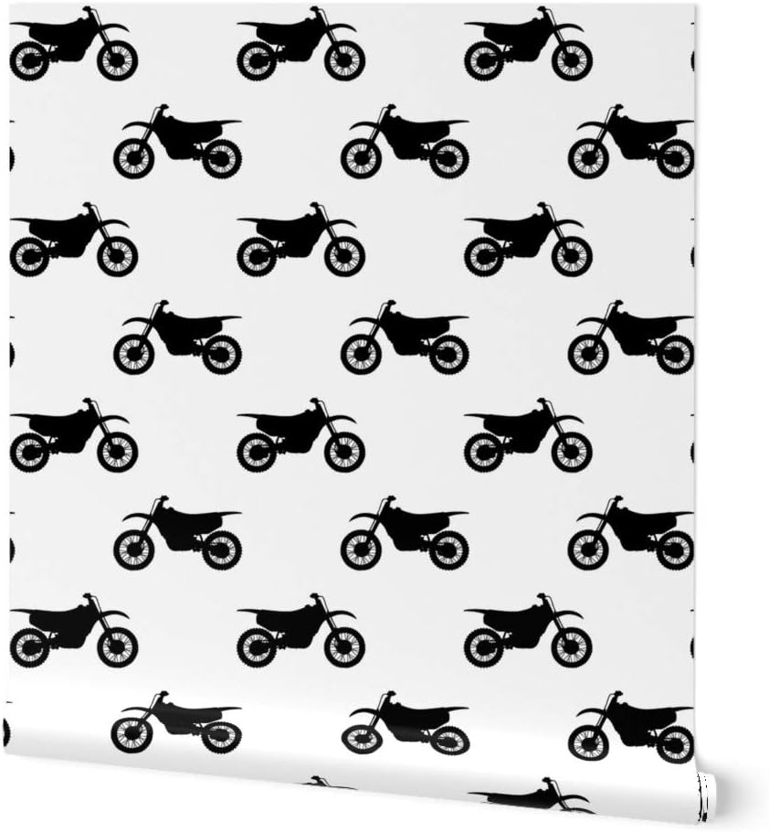Peel & Stick Wallpaper 3ft x 2ft - Motocross Bike Dirt Motorcycle Baby Boy Monochrome Masculine Custom Removable Wallpaper by Spoonflower