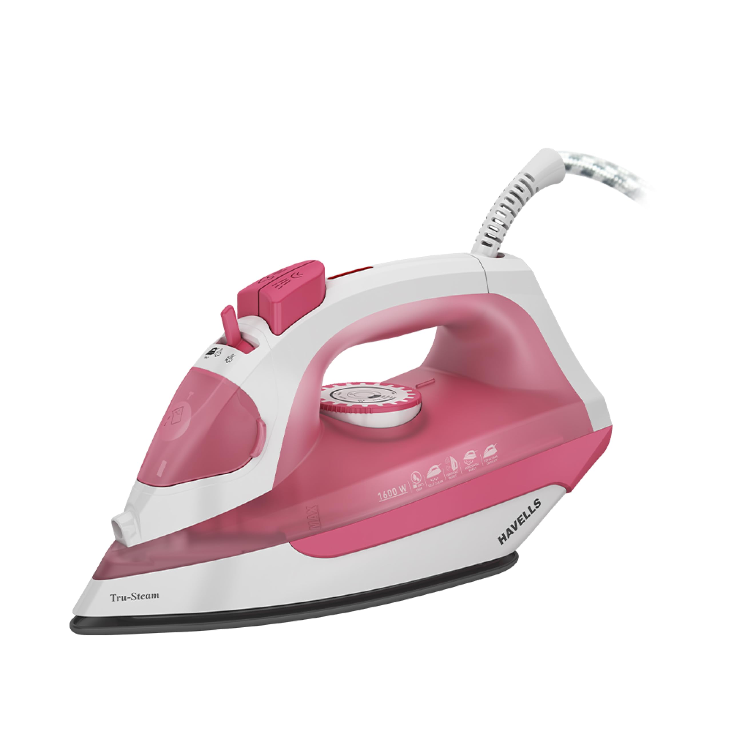 Havells Tru-Steam 1600 Watt Steam Iron with Self Cleaning Function|Vertical & Horizontal Ironing|220 ml Tank for Longer Ironing|High Steaming Rate upto 15 gm/min|2Yr Manufacturer Warranty(Pink)-image-29