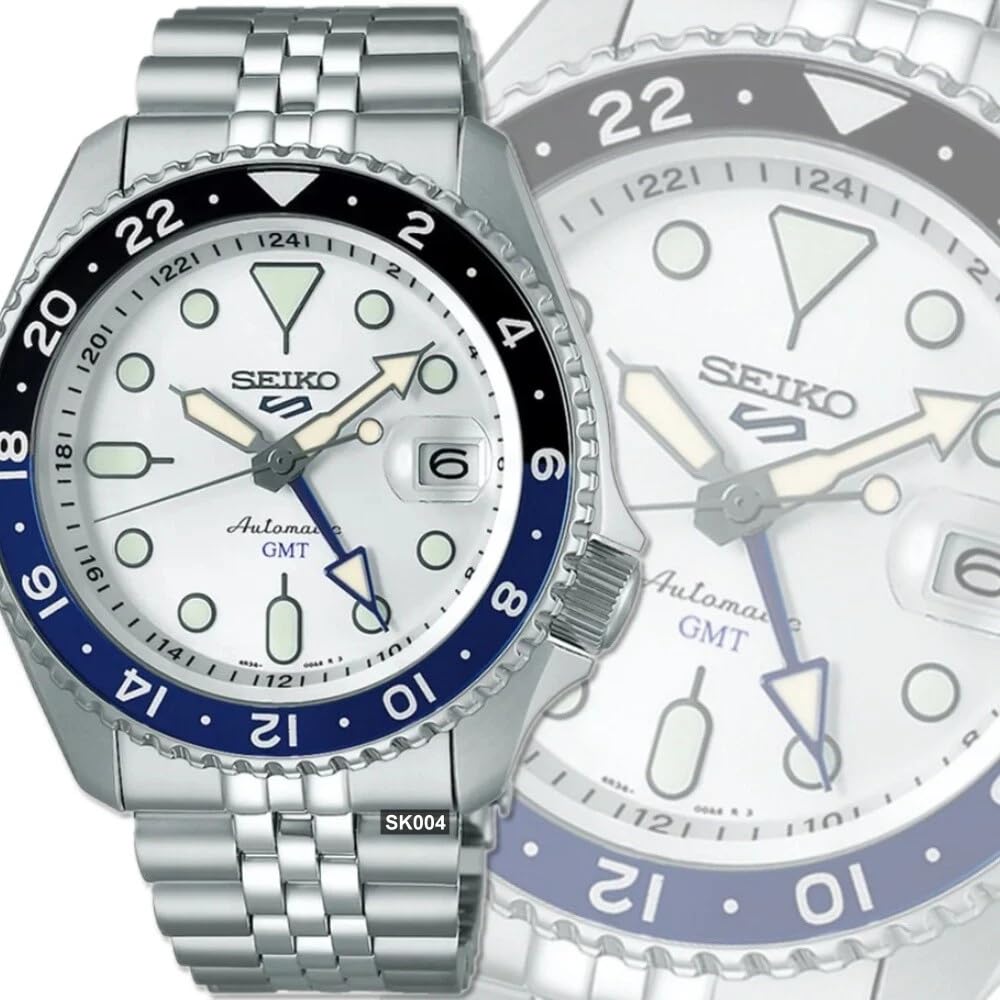 Seiko SSK033K1 Montre 5 Sports Automatique GMT, Argent, Bracelet