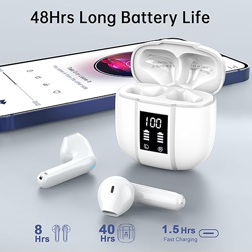 Miniatura 4 de Wireless Earbuds, 2024 Wireless Headphones Bluetooth 5.3, 14.2mm Driver Stereo, 3g Mini 48Hrs Ear buds, 4 ENC Mics Bluetooth Headphone in Ear, IP7