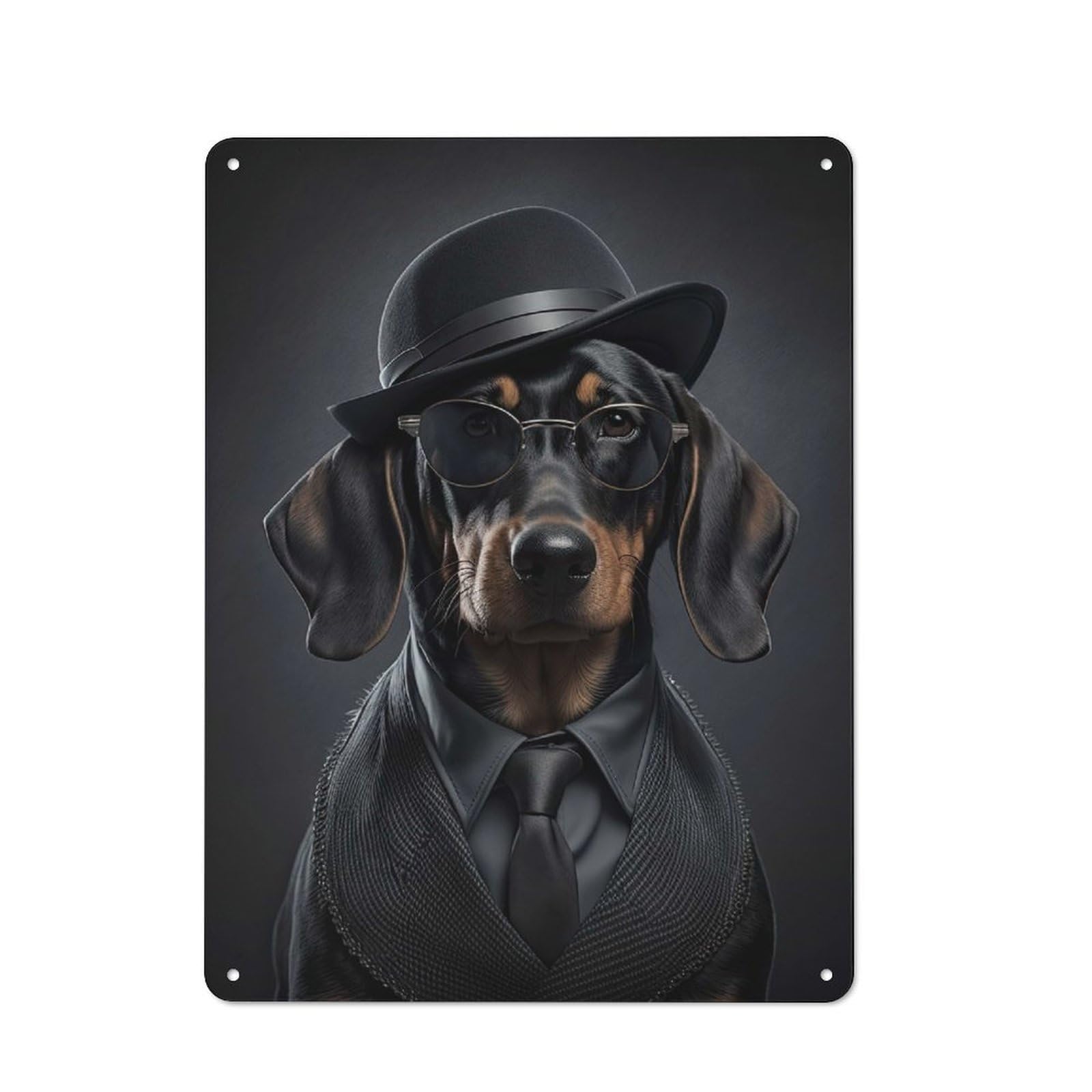 Junmoney Style-18 Tin Wall Plaque 40X30cm With Dachshund Mafia Boss For Home Office Or Studio, For Home Office Decor Fans