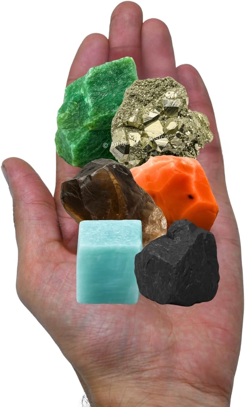Amazing Gemstone Crystals for Workplace Manifestation, Set of 6 Green Aventurine, Smoky Quartz, Shungite, Carnelian, Pyrite and Amazonite Healing Crystals and Stones - Image 3