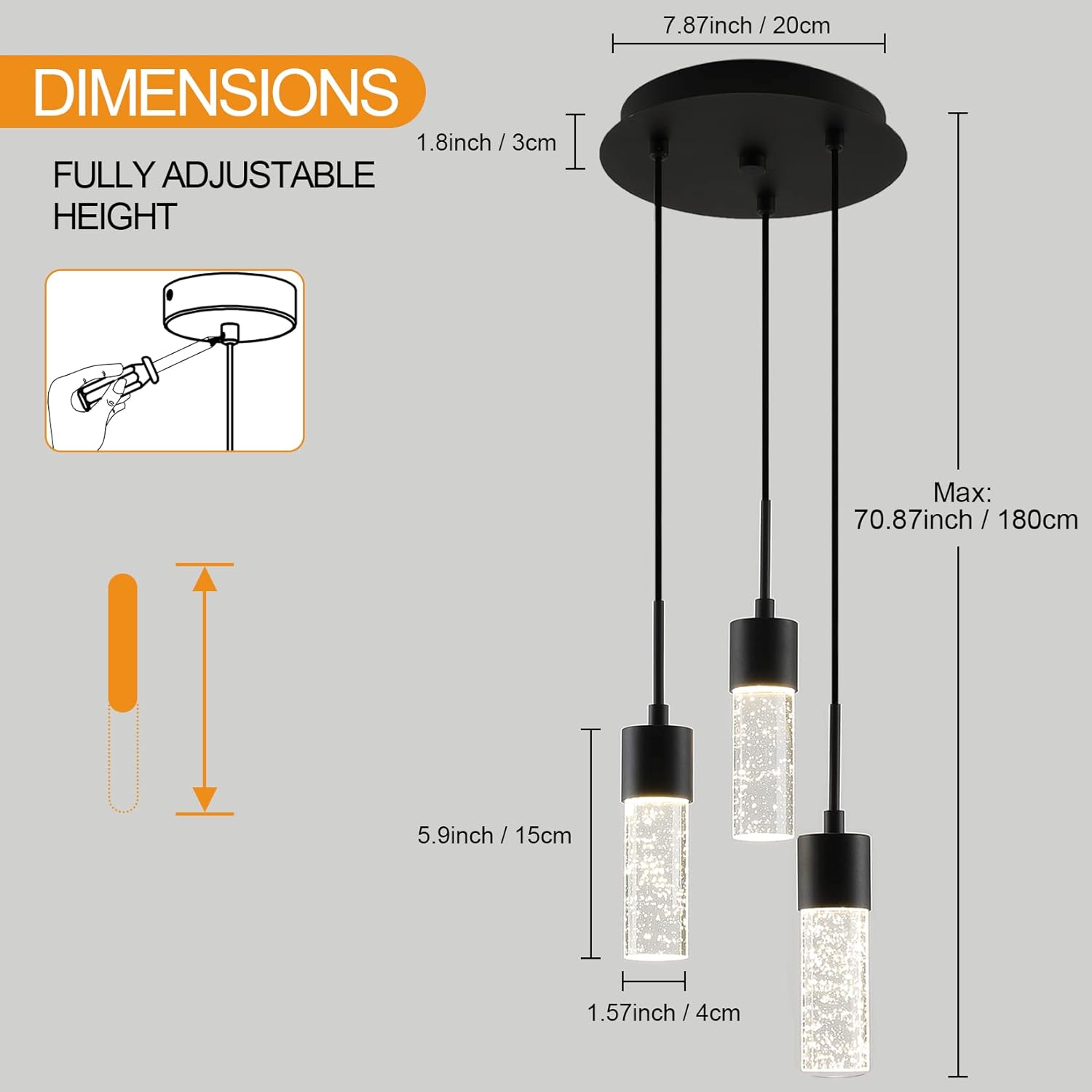 Buy Aoceley Black Pendant Light Crystal Column, LED Pendant Lights, Pendant Lights 3Light