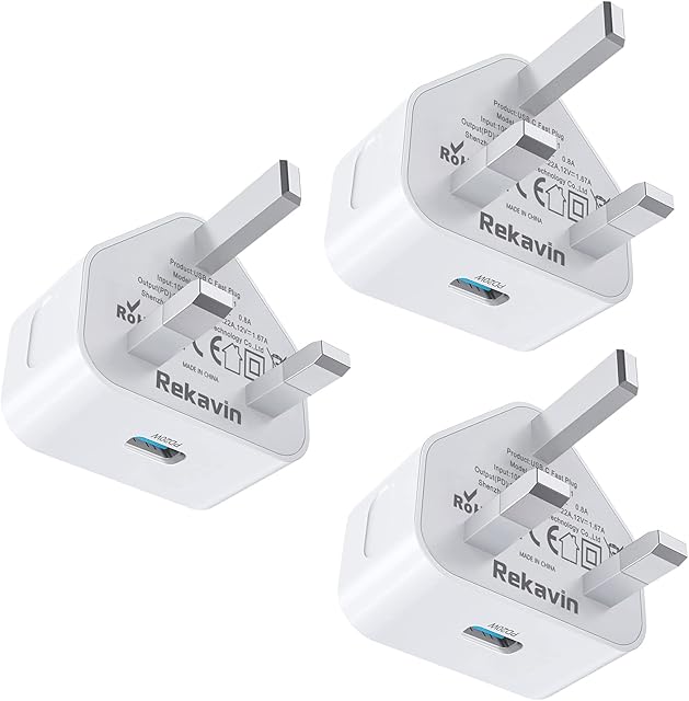 20W USB C Plug Charger Fast Charge for iPhone 14/14 Pro/14 Pro Max/13/13 Mini/13 Pro/13 Pro Max,Rekavin USB Type C Plug Adapter UK Charging for 12/12 Mini/12 Pro/12 Pro Max/11 Pro/iPad Pro(3 Pack)