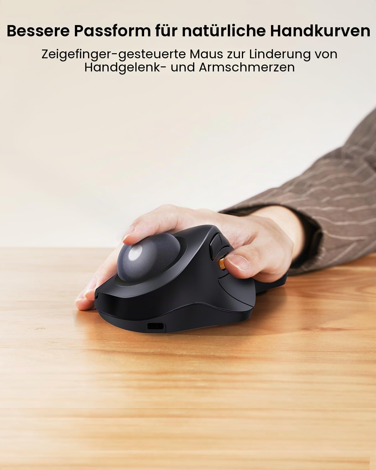 ProtoArc Kabellose Bluetooth Trackball Maus, EM03 NL Wiederaufladbare Ergonomische Trackball Mouse mit Fingerbedienung, 2.4G & Dual-Bluetooth Multi-Geräte für PC, Mac, Windows Büroarbeit - Schwarz