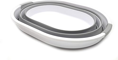 Miniatura 3 de SAMMART Cesta plegable de plástico para lavandería de 34 litros (8.98 galones), tina ovalada, contenedor de almacenamiento plegable, organizador