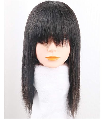 Miniatura 2 de Peluca de cabello humano con clip y flequillo, peluca para cabello fino para mujeres, 12 pulgadas, marrón rojizo