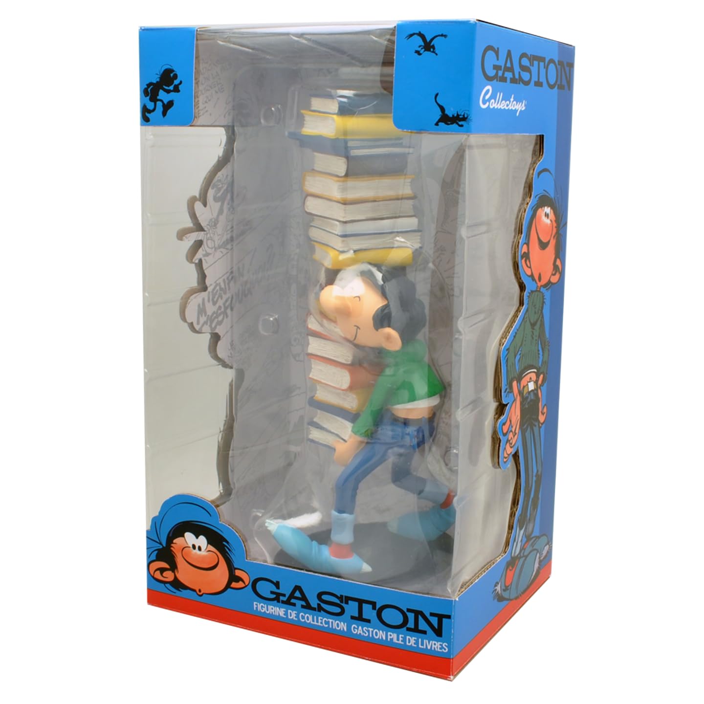 Plastoy Gaston Lagaffe Figurine Gaston Portant Une Pile de Livres - Résine - 25 cm