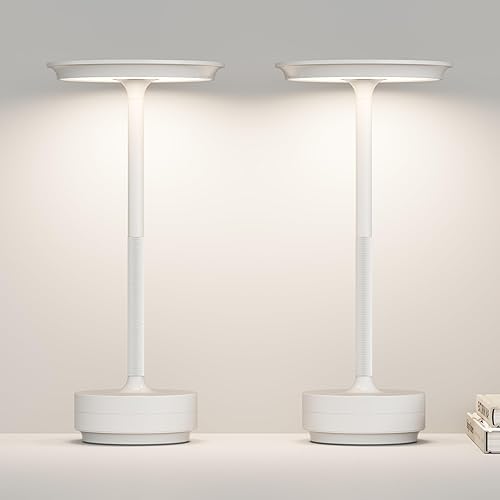 Miniatura 23 de Lámpara de mesa recargable inalámbrica, LED portátil táctil de 5000 mAh, funciona con pilas, con función de memoria, brillo de 3 niveles para patio,