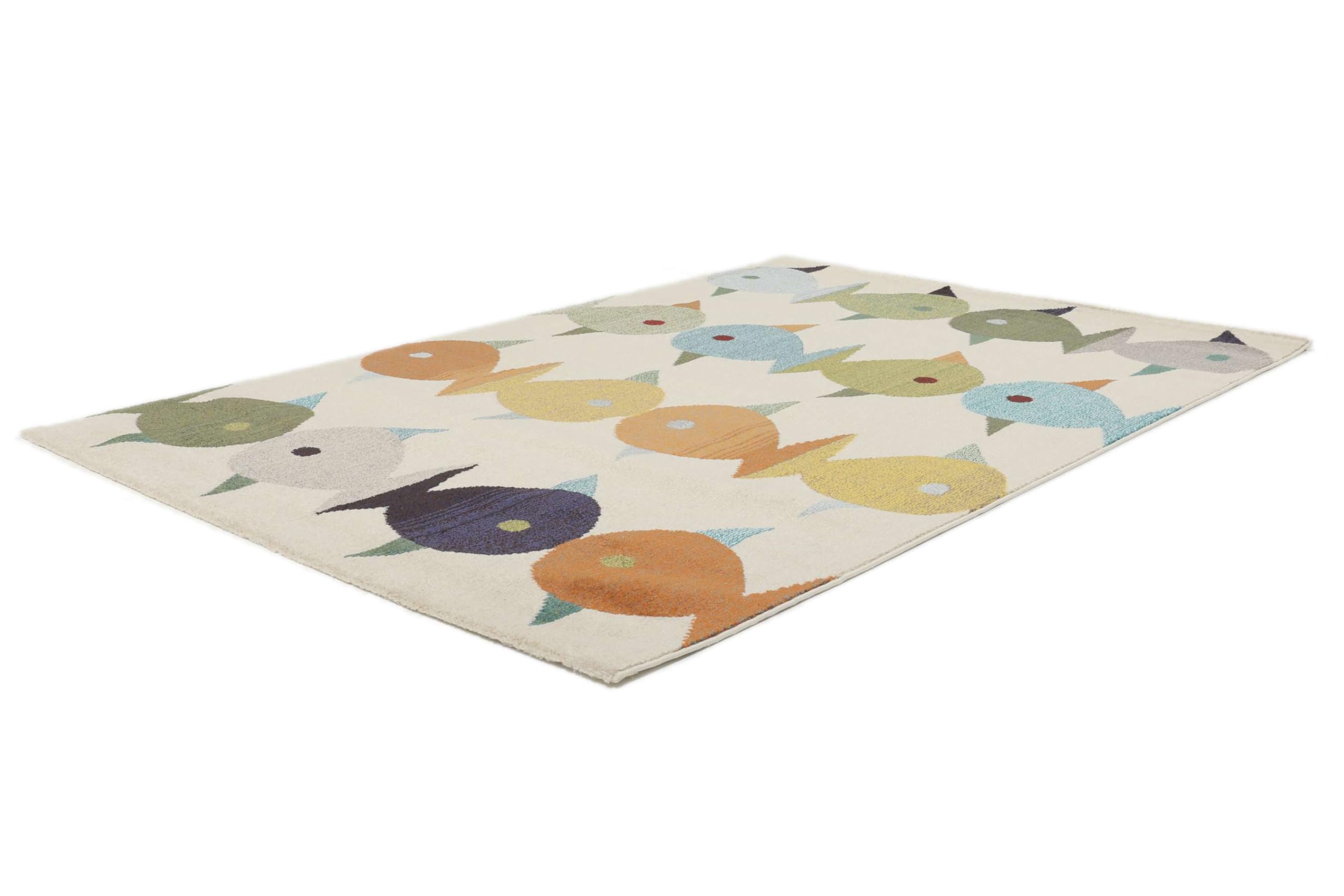 RugVista Fugl og fisk Tappeto, 140 x 200 cm, Beige/Multi | Moderni, I nostri designers, Rettangolare, Pelo medio, Lavabile solo a secco, Oeko-Tex 100, Soggiorno, Sala da pranzo