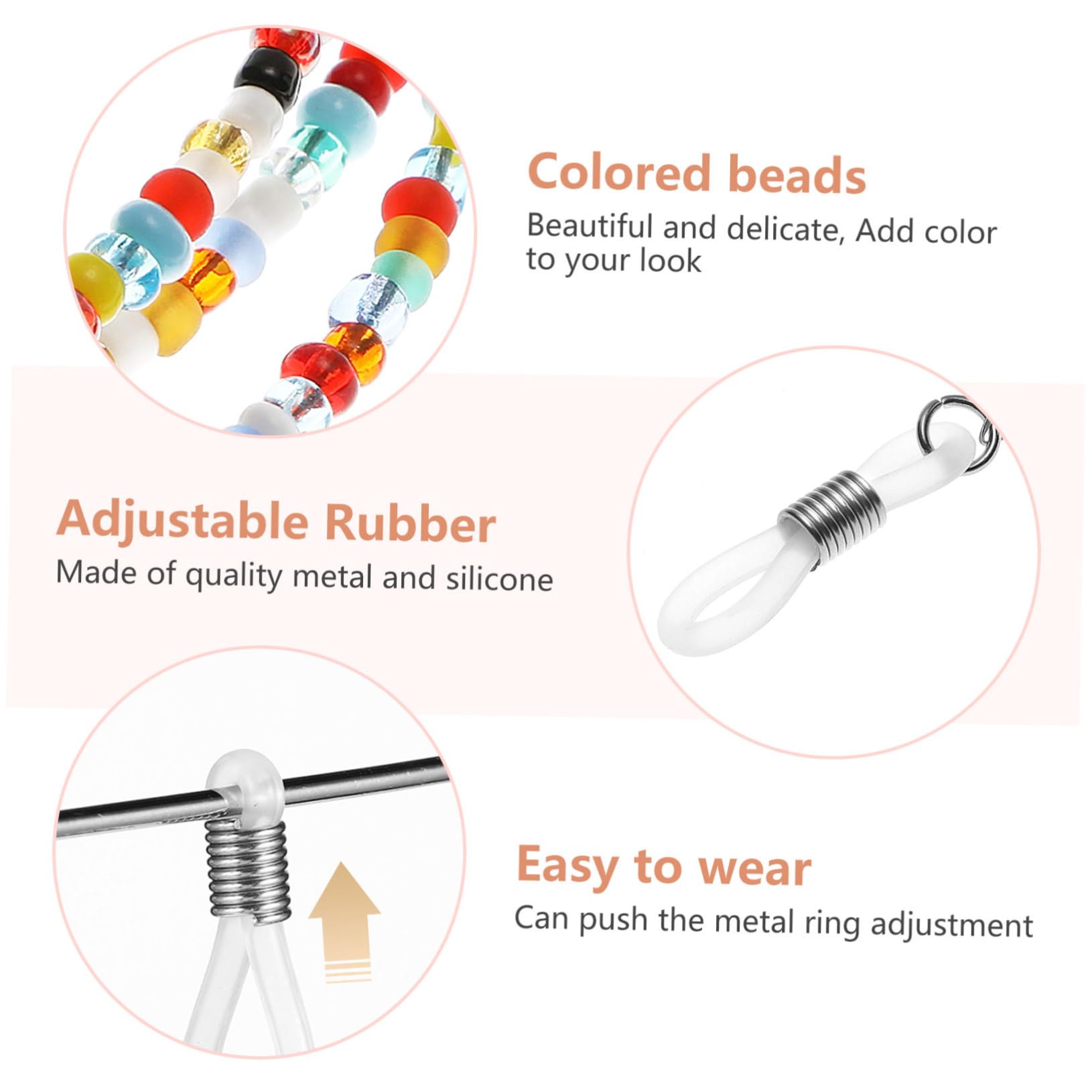 IMIKEYA Cadena para Gafas de Cuentas Finas, 2 Piezas, Plástico, Cuello