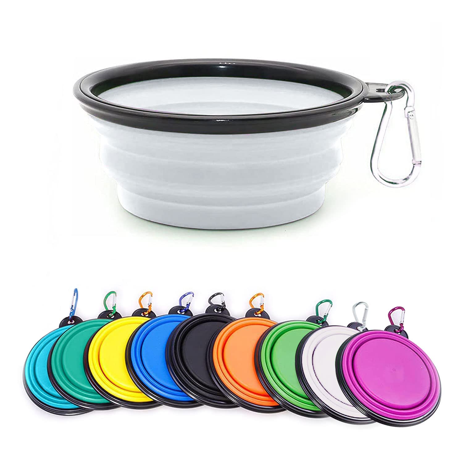Collapsible Dog Bowl,Collapsible Dog Water Bowls for Cats Dogs, Portable Pet Feeding Watering Dish,Portable Dog Water Food Bowl with Carabiner (Medium(650ML), White)