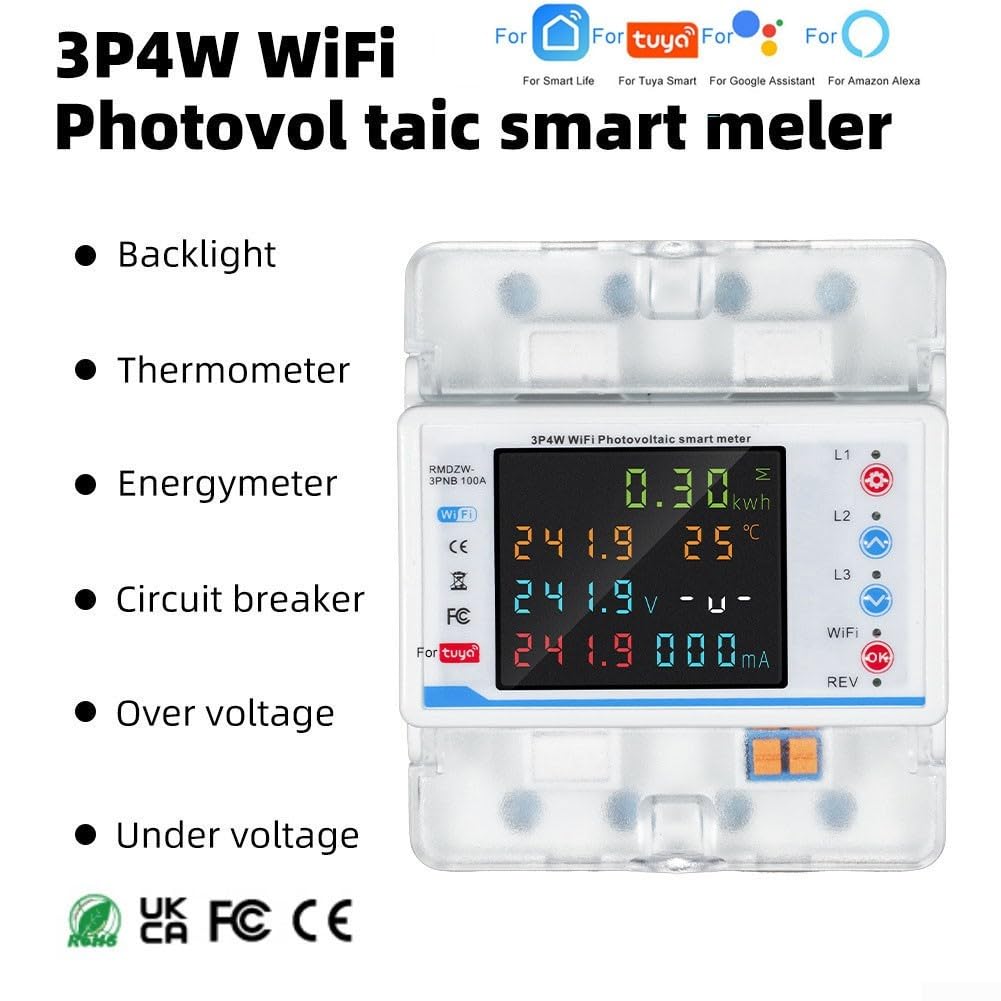 Medidor de potencia del disyuntor de corriente 4P trifásico Wifi, interruptor trifásico Wifi energéticamente eficiente diseñado para proteger el equipo eléctrico doméstico de forma segura