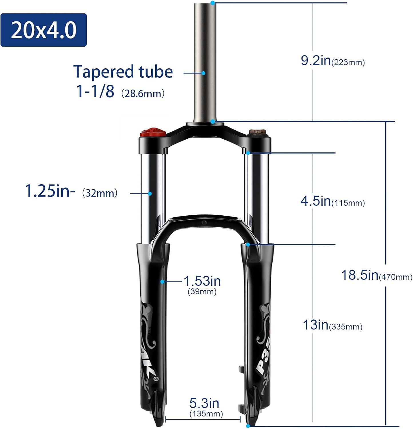 Bike Fat Fork 20 Inch 4.0" Tire Air Suspension Fork 1-1/8" Disc Brake Bicycle QR 9mm Travel 100mm Manual Lock Snow Beach XC MTB Bicycle Accessories Delivery from