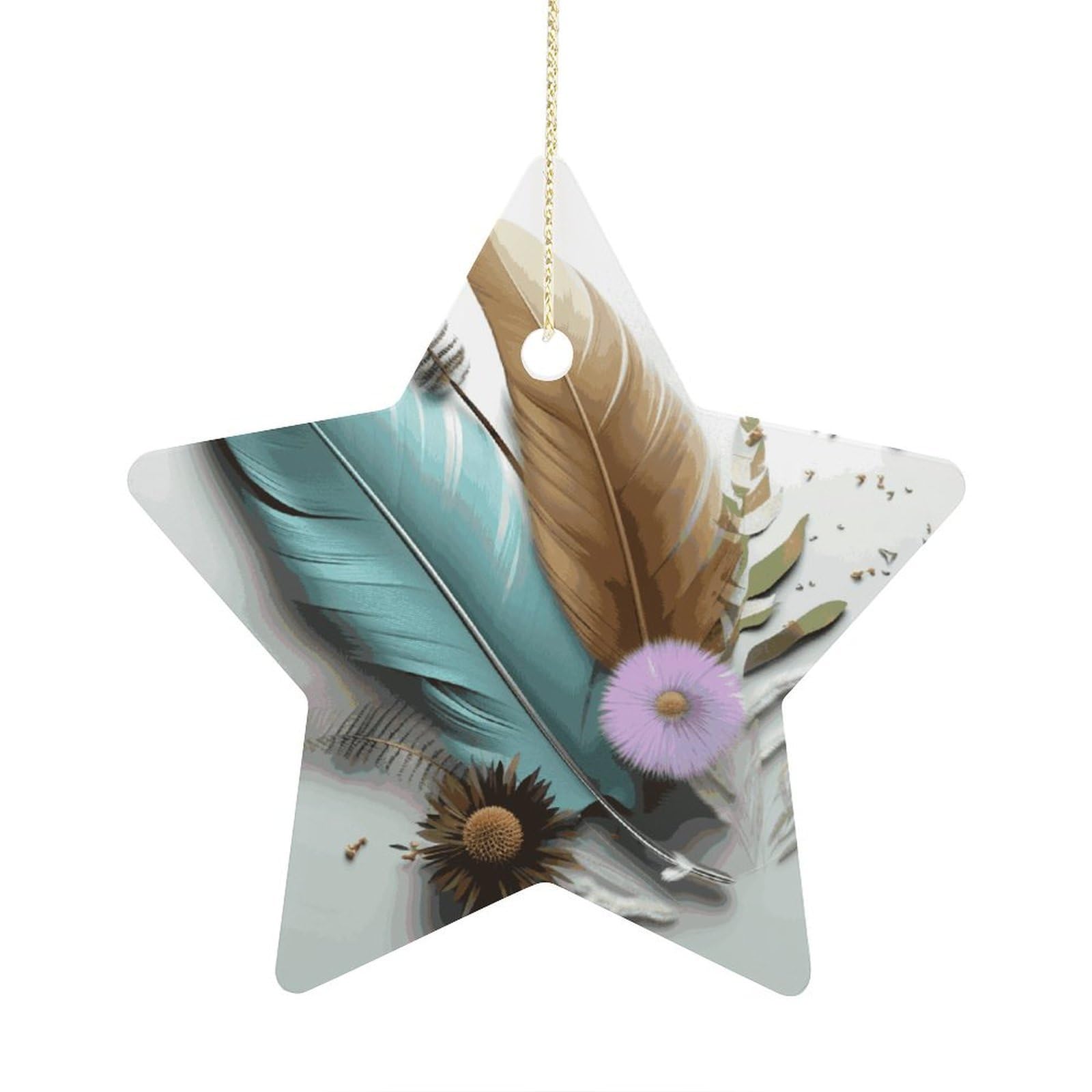 Fodpand Women's Style Feather Flower Ornament With String, Keepsake Hanging Decorations,Ceramic Ornaments For Men Indoor Home Holiday Party Gifts