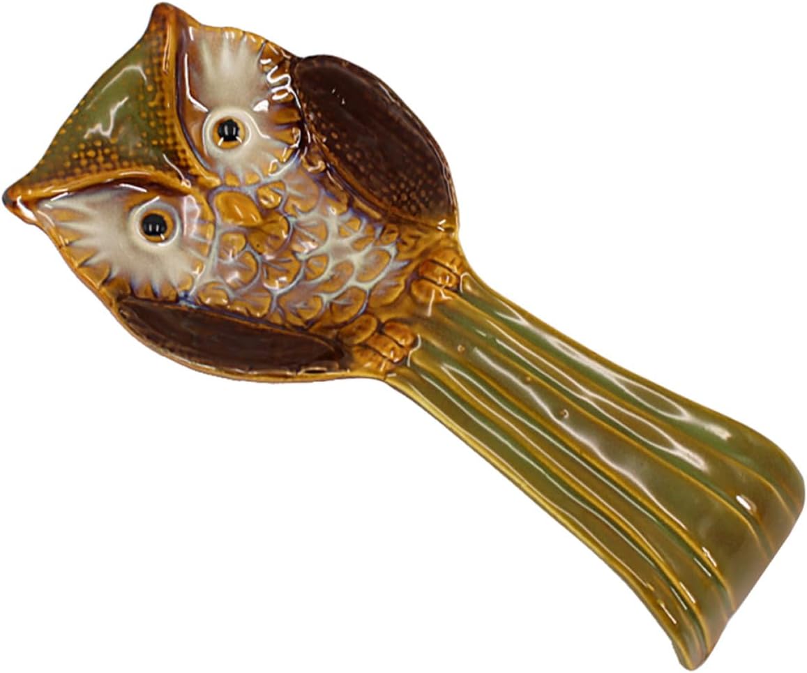 Ceramic Owl Spoon Rest Embossed Carving, Decorative Spoon Holder for Dinner Table, Kitchen Utensil Stand for Cooking and Serving, Random Style